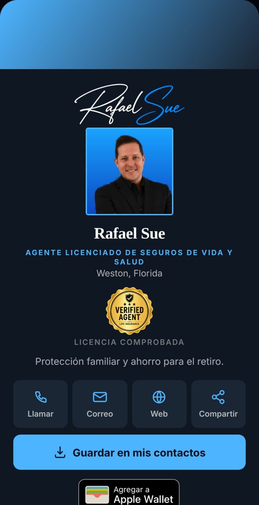 Vista real de la tarjeta digital de Rafael Sue, estilo grafito