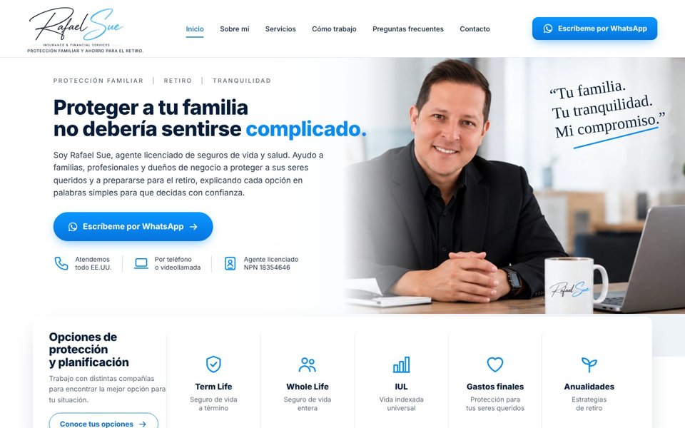 Vista previa del sitio A Luminosa: fondo claro con tu foto grande en el inicio