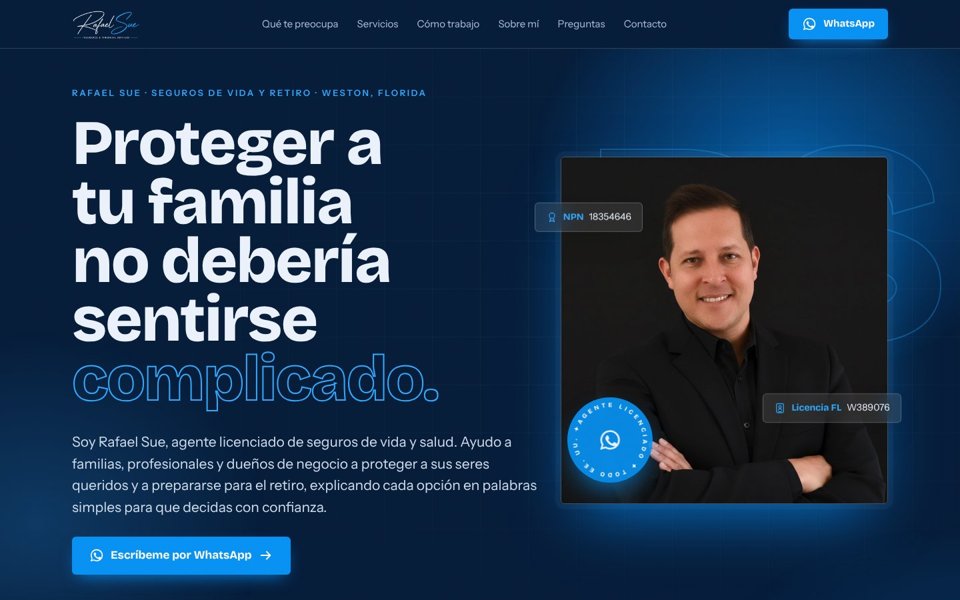 Vista previa del sitio B Cartel: fondo azul con luces, titular gigante y tu foto
